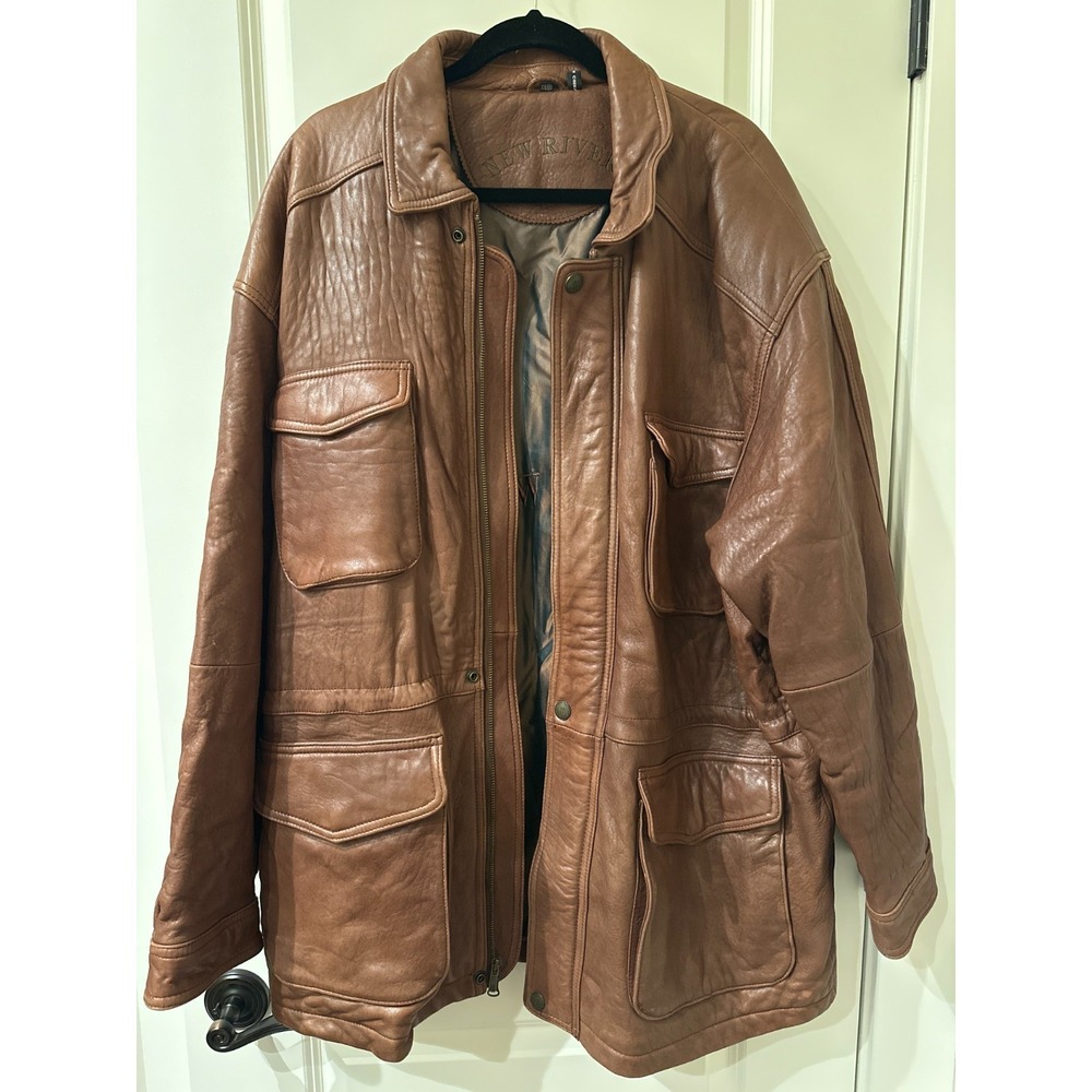 Vintage Leather Field Jacket XXL Tall Brown Barn Coat Workwear Soft New River